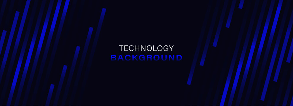 Abstract Blue Neon Speed Lines Technology Background - Dark Futuristic Cyber Vertical Light Rays Motion Banner, High Tech Digital Data Flow Header Template for Business Presentation and Web Design
