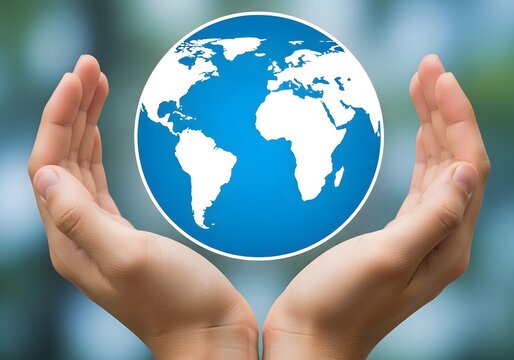 Hands gently holding globe illustration