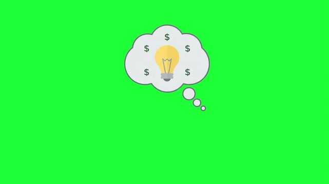 Animated thought bubble with glowing light bulb and dollar signs symbolizing financial innovation