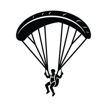 Paraglider flying with parachute black silhouette vector design for extreme sports tourism.