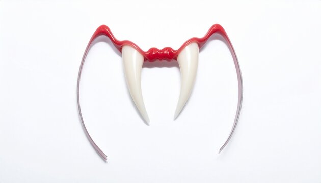 Halloween vampire fangs headband with red lips and white plastic teeth isolated on a white background for costume party props