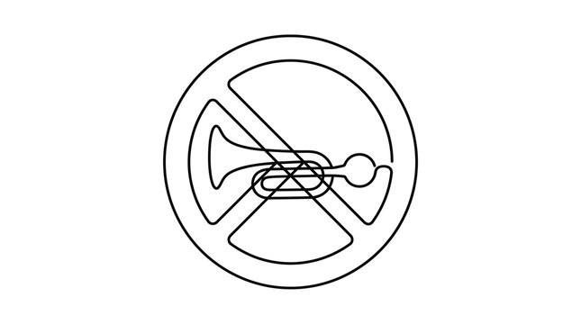 Continuous One Line Drawing of No Honking Prohibition Sign Icon