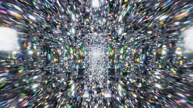 Abstract colorful crystal tunnel with shimmering motion blur