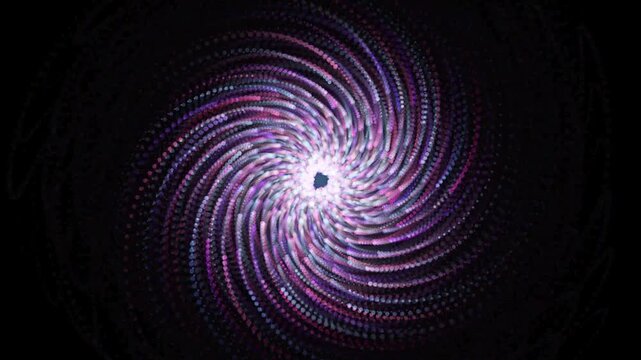 Abstract glowing purple particle spiral vortex motion loop