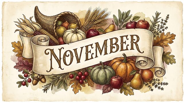 November harvest cornucopia illustration