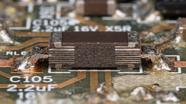 Close up of Multilayer Ceramic Capacitor on Circuit Board