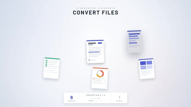 Convert Files Animation Six Mixed Document Formats Turning Into One Uniform Standard Format