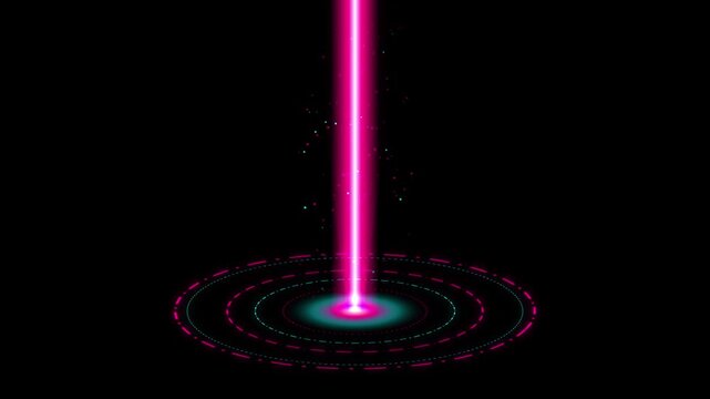 Abstract neon pink laser beam with glowing circular portal