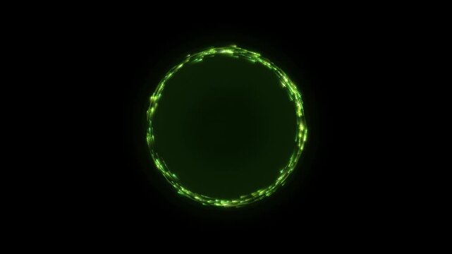 Glowing green energy ring portal on black background