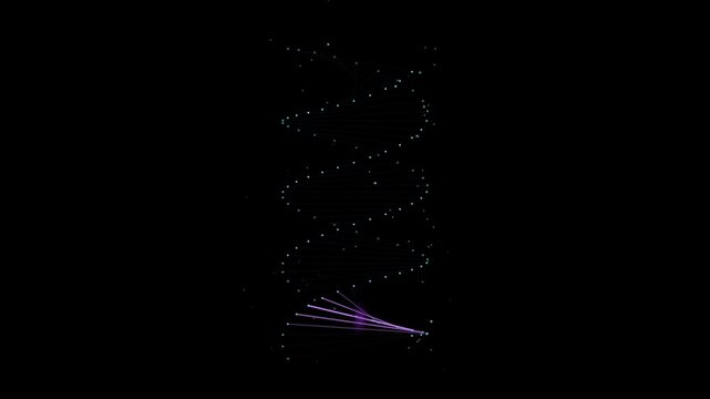 Abstract digital dna helix structure with glowing particles