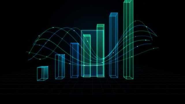 Abstract digital bar chart with glowing data lines