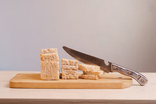 Traditional Indonesian Tempeh Made from Fermented Soybeans with Copy Space