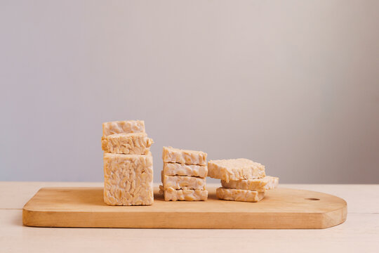Traditional Indonesian Tempeh Made from Fermented Soybeans with Copy Space