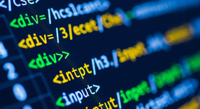 Close up of computer code on dark screen background