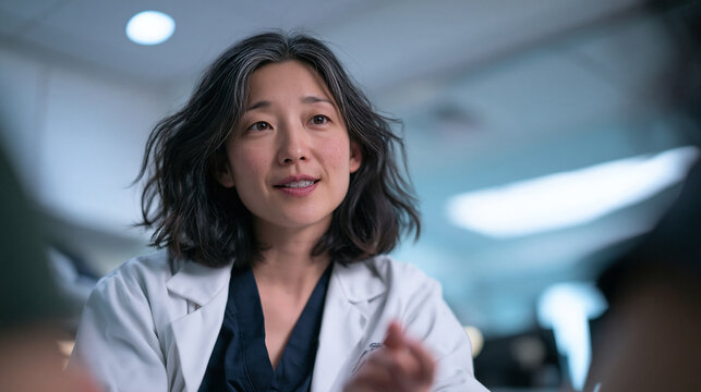 Asian Female Doctor Talking and Consulting in Hospital