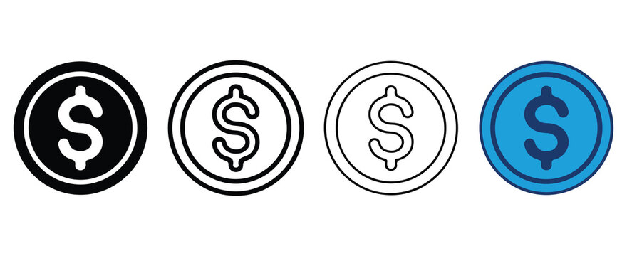 dollar sign icons displayed in different color variations for financial and business graphics design
