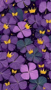 Cute Luxury Purple Gold Oxalis Crown Seamless Pattern Vector