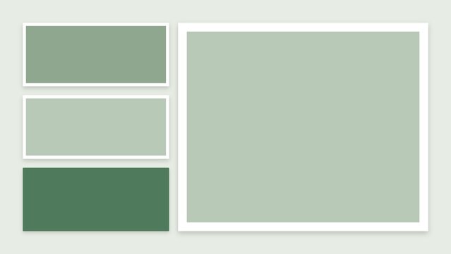 Minimalist green color palette samples with white borders on a light background