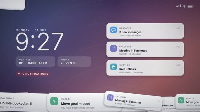 Notification overload burying a smartphone lock screen under a growing pile of alert banners