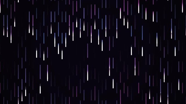 Abstract digital rain background, with glowing purple, and white vertical, light streaks dynamic, motion loop