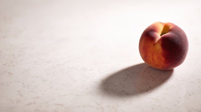 fuzz. A single, plump peach with delicate fuzz highlighted by soft light. menu design, packaging mockups, designed for food delivery and cloud-kitchen brand materials, simplifies recipe learning.