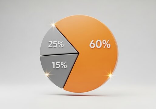 3d pie chart with 60 25 and 15 percent values