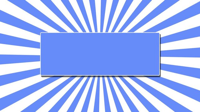 Retro comic pop art blue sunburst ray loop background with copy space box banner motion graphic