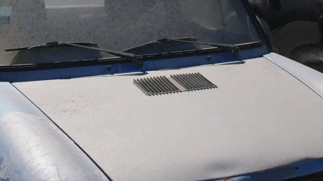 Close-up of the hood vent and windshield wipers of a vintage car, Cote d'Azur, France