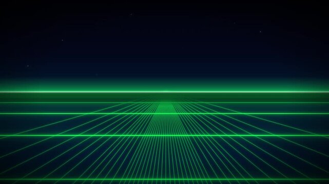 Retro 80s neon grid horizon fly through animation
