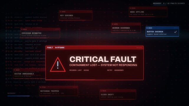 Recovery sequence clearing faults on a red critical failure screen until the system is restored