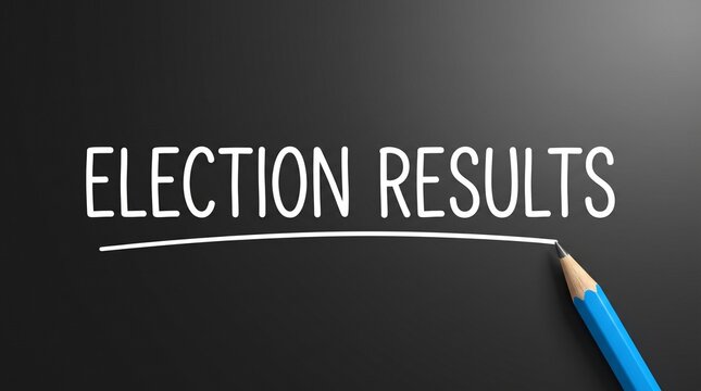 Election results written on a blackboard with a blue pencil