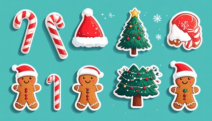 Fototapeta premium Colorful cartoon Christmas holiday icons collection.