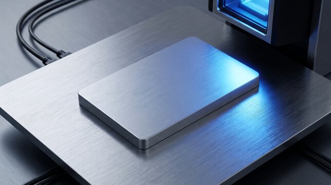 Industrial laser marking machine engraving on a metallic surface of a portable electronic device