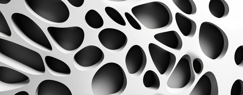 Abstract 3D black and white spiral design with curved lines and light effects in a tunnel pattern