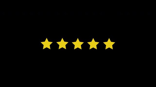 5 five stars rating customer review feedback with star burst on transparent background, Yellow five stars rating video animation, Special with rating star icon animation