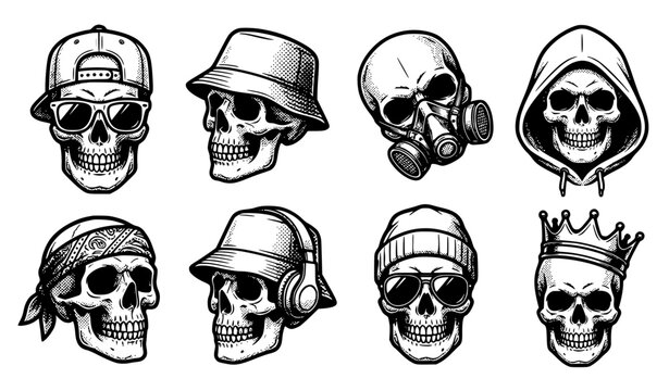 Urban Skull Streetwear Vector Collection with Hats Bandanas and Respirator Masks