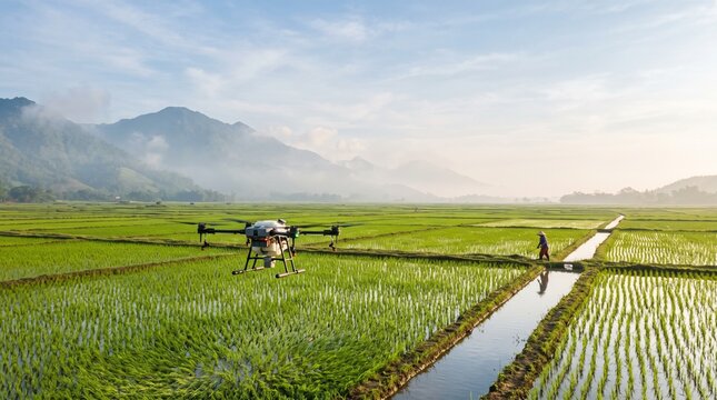 Agricultural Drone Monitoring Healthy Rice Fields and Irrigation Conditions
