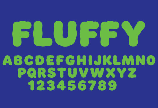 Soft fluffy cloud bubblegum typography, irregular rounded puffy blob font, playful squishy cartoon slime alphabet lettering, friendly thick dough text design, fun bounce cute display vector type.