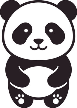 Cute panda bear vector, minimal black and white animal icon, cartoon mascot