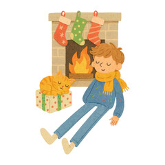 Obraz premium PNG Cozy holiday scene with fireplace.