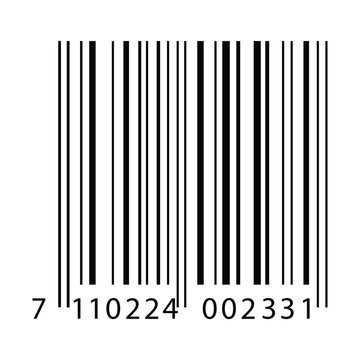 Barcode icon. Standard black retail barcode vector with numeric code at the bottom.