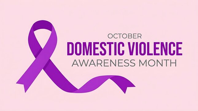 Domestic Violence Awareness Month purple ribbon banner for October campaign