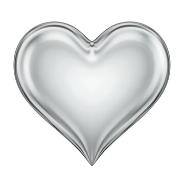 Polished metallic silver heart shape with smooth reflective surface isolated on a transparent background