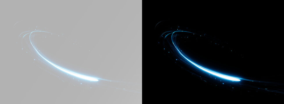 Abstract blue halo section with a radiant curved beam and subtle transparent strands