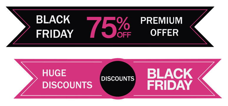Set of black friday sale promotional banners with seventy five percent off text