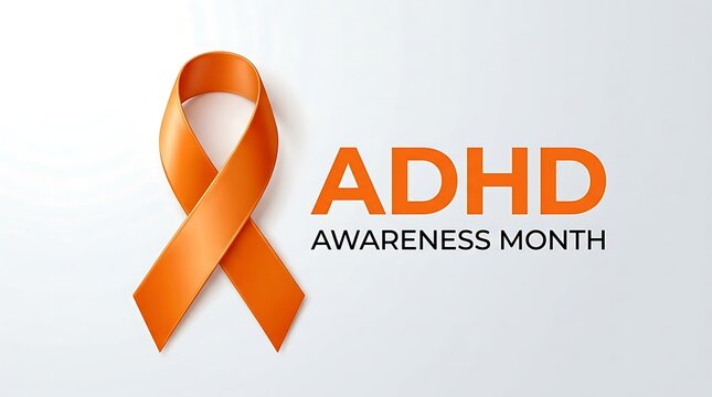 Orange ribbon symbol for ADHD Awareness Month on a clean white background