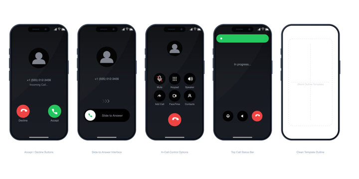 Modern Smartphone Call Interface Screens, Mobile Phone Communication UI, Incoming and Outgoing Call App Vector Illustration, Digital Contact Design