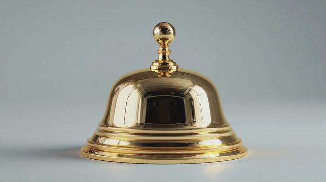 Shiny golden service bell on gray background.
