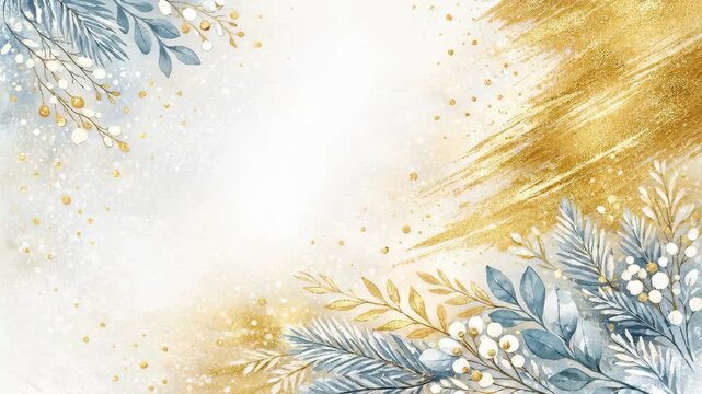 Festive Winter Holiday Frame with Pine Branches and Gold Accents