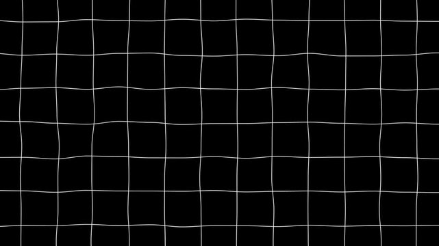 White grid mesh pattern with subtle wave distortion on black background. Suitable for tech, glitch, and abstract background content.